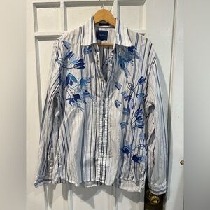 Faconnable Navy and White Striped Shirt